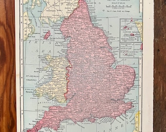 1905 Antique Map of England and Wales: Cram's Atlas