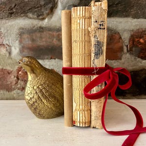 Antique Book Stack: Tattered Spineless Books with Velvet Ribbon