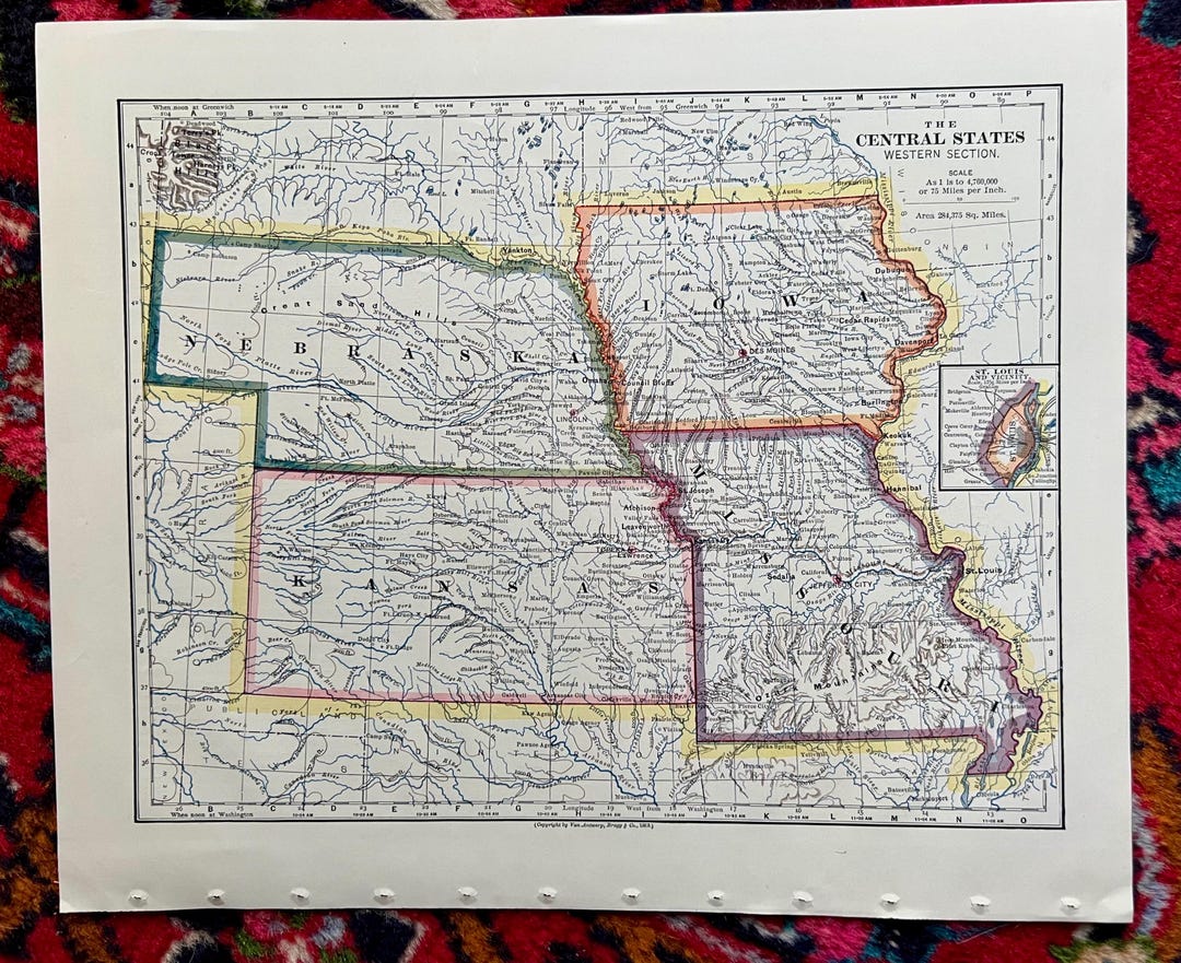 1883 Map of the Western Central States, the Eclectic Complete Geography ...