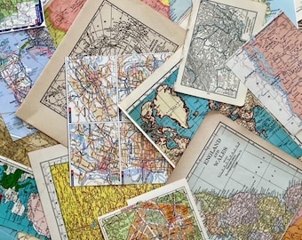 Vintage Map Ephemera Pack: 45+ Antique Atlas Remnants for Junk Journals, Mixed Media