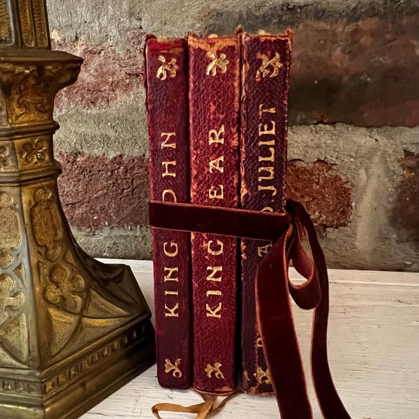 Antique Red Leather Shakespeare Books: Romeo and Juliet, King Lear, King John