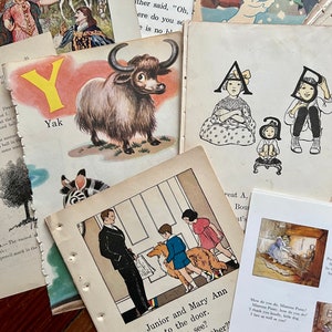 Vintage Children&#39;s Book Pages: Antique Illustration Ephemera Bundle