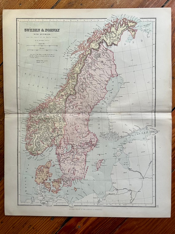 1875 Map of Sweden and Norway Antique Netherlands Map 1800s