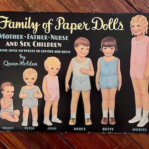 Vintage 1940’s Family of Paper Dolls by Queen Holden, Nine Large Unused Pop-Out Dolls, 80 Pieces to Cut Out, Reproduction Paper Dolls, 1985