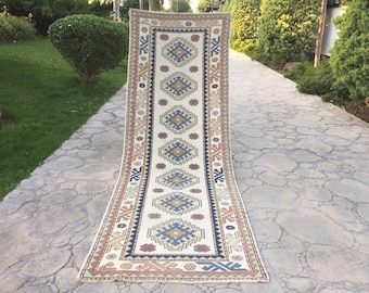 Handwoven Wool Entrance Runner Rug: Antique Kitchen Decor (3’1” X 8’9”)