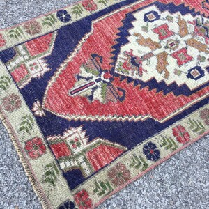 Tappeto Kilim vintage in lana tessuto a mano: tappeto orientale blu (2' X 3'6") immagine 7