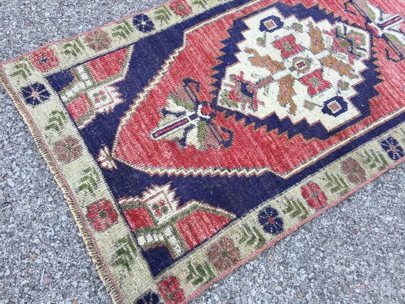 Tappeto Kilim vintage in lana tessuto a mano: tappeto orientale blu (2' X 3'6") immagine 7