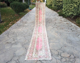 Alfombra turca vintage tejida a mano, 2x13, lana orgánica