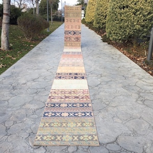 Handvävd ulllapptäcke löparmatta: Extra lång bohemisk trappmatta (60 cm x 75 cm)