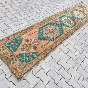 Long Hallway Rug Runner, Vintage Unique Runner, Oushak Rug Runner, Narrow Rug Runner, Contemporary Entry Rug, 2&#39;3&quot; X 11&#39;5&quot; ft / 71 X 350 Cm
