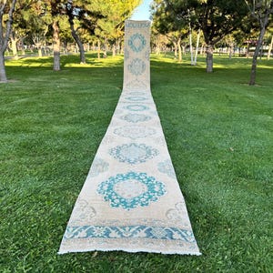 Handwoven Wool Rug Runner: Turkish Vintage Design, 2’5” X 26’7” ft Extra Long Runner Delivered Duty Paid, Free Customs, No Takes