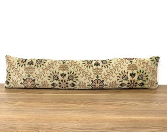 10X49 Boho Throw Pillow, Extra Long Lumbar for Bed, Bench Pillow, Floral Design Antique Rug Pillow