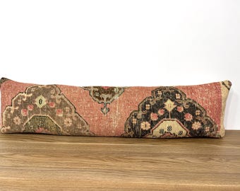 Cojín lumbar extralargo de 12x49 para cama y sofá, cojín de banco con alfombra antigua, decoración rústica primitiva para el hogar.