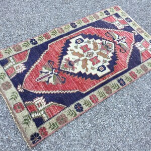 Tappeto Kilim vintage in lana tessuto a mano: tappeto orientale blu (2' X 3'6") immagine 1