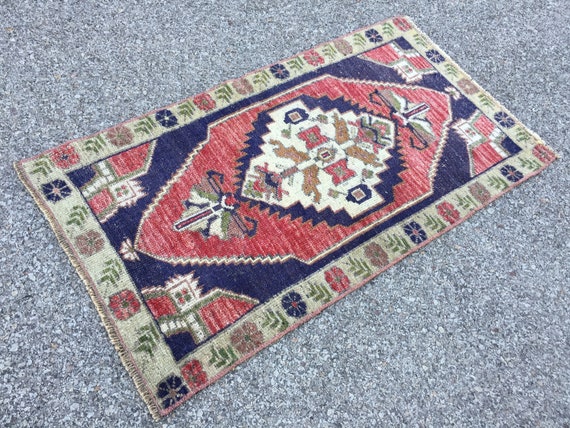 Vintage Handwoven Wool Kilim Rug: Oriental Blue Rug (2’ X 3’6”)