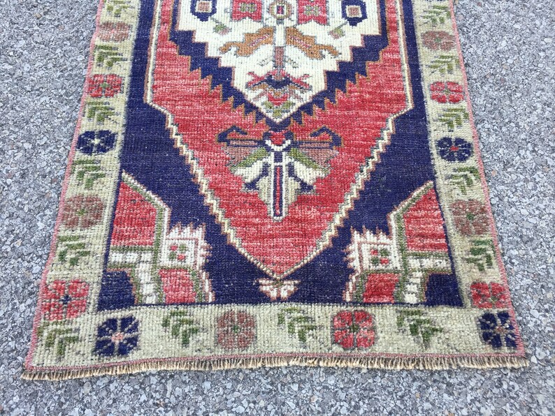 Tappeto Kilim vintage in lana tessuto a mano: tappeto orientale blu (2' X 3'6") immagine 4