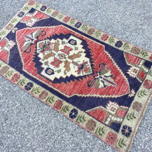 Tappeto Kilim vintage in lana tessuto a mano: tappeto orientale blu (2' X 3'6") immagine 9