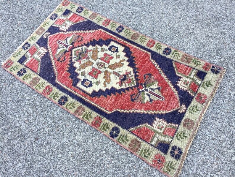Tappeto Kilim vintage in lana tessuto a mano: tappeto orientale blu (2' X 3'6") immagine 9