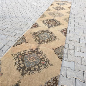 Pu&ograve; includere: Un tappeto runner beige con un designo persiano tradizionale che presenta motivi intricati in tonalit&agrave; di marrone, blu e rosso.