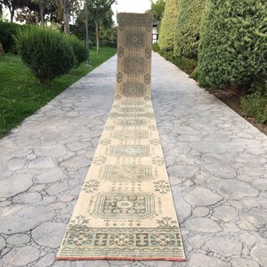 Handwoven Wool Oushak Runner Rug: Extra Long Bohemian Stair Runner (2'5" X 22'1")