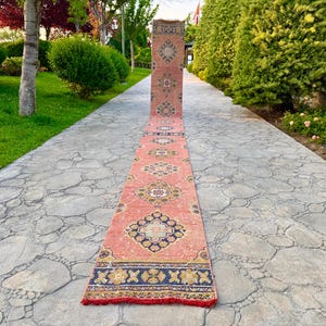 Unique Beautiful Handmade Wool Long Carpet Rug Runner, Turkish Extra Long Rug Runner, Unique Pattern with Soft Color Runner 2’1” X 22’2” ft