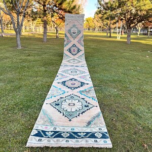 Extra Long Narrow Rug Runner, Handmade Wool Rug Runner, Turkish Traditional Motifs with Soft Color Long Rug Runner, 2’9” X 22’3” ft