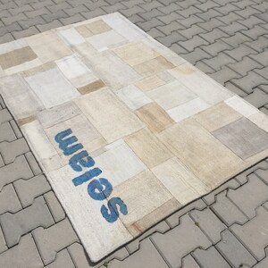 Vintage hampa-lapptäckesmatta: Handvävd turkisk kelim, 90 x 150 cm