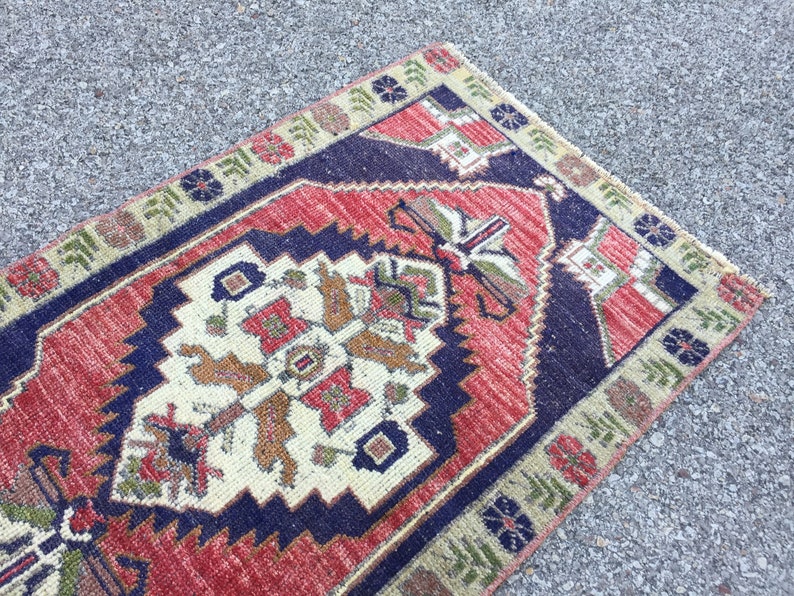 Tappeto Kilim vintage in lana tessuto a mano: tappeto orientale blu (2' X 3'6") immagine 5