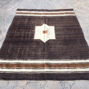 Turkish Kilim Rug, Bohemian Kilim Rug, Neutral Goat Hair Wool Kilim Rug, ORGANIC Turkish Rug, 5’2” X 6’9” ft / 157 X 210 Cm Free Shipping