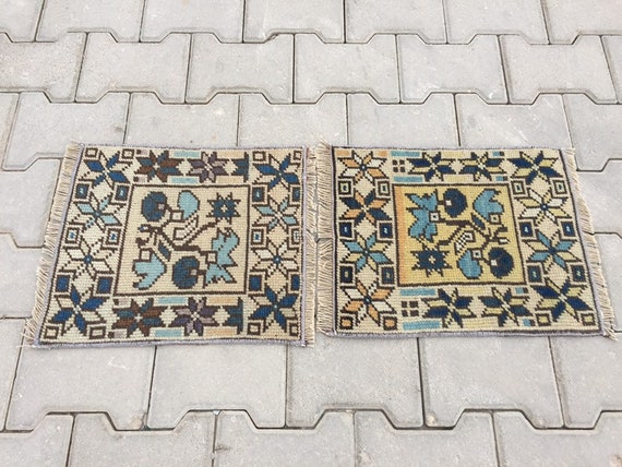 手織りヴィンテージウールラグ：南西部風インテリア、2枚セット - Etsy