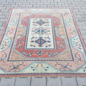 Beautiful Bohemian Design Oushak Carpet Rug, Vintage Handcrafted Area Rug, Blue Carpet Rug, High Quality Rug, Blue Rugs 5'2" X 6'4" ft Rugs