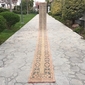Extra Long Rug Runner, Narrow Patchwork Long Runner, Stair Runner Rug, Muted Color Turkish Carpet Rug Runner, 1’6” X 21’2” ft Long Stair Rug
