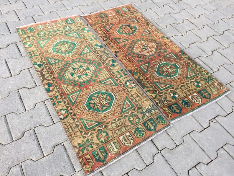 Vintage Pair Rugs Small Carpet Rugs Wool Small Rug Oushak Etsy