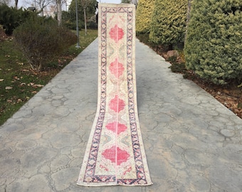 ニュートラルアンティークランナーラグ：手織りペルシャスタイル、2 x