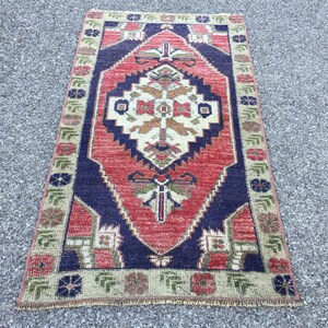 Tappeto Kilim vintage in lana tessuto a mano: tappeto orientale blu (2' X 3'6") immagine 2