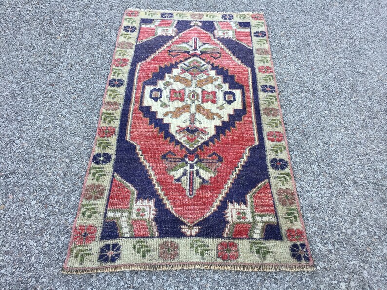 Tappeto Kilim vintage in lana tessuto a mano: tappeto orientale blu (2' X 3'6") immagine 2