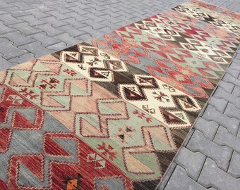 Alfombra Kilim Turca Tejida a Mano: Bordado Étnico, Lana (1,00 m x 4,10 m)