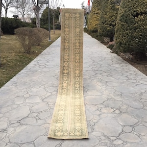Long Rug Runner, Patchwork Rug Runner, Muted Carpet Rug, Vintage Rug Runner, Oushak Carpet Rug, Narrow Runner Rug, 20” X 132” inches