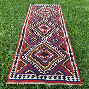 Interested Design Handmade Blue Kilim Rug, Natural Wool Medium Size Area Rug, Kids Kilim Rug, Wall Hanging Turkish Kilim Rug, 2’5” X 6’ ft