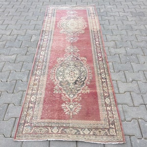Vintage Teppichläufer, Oushak Läufer für die Küche, Läufer in Gedämpften Farben, Handgefertigter Teppich