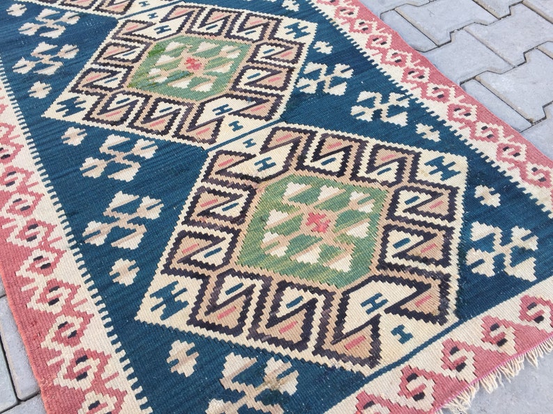 Blue Kilim Rug Blue Home Kilim Rug Vintage Hand Woven Rug Etsy