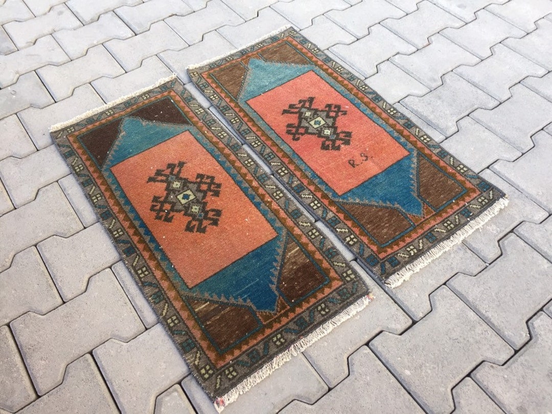 Ethnic Unique Pair Small Rugs, Boho Decor Small Oriental Carpet Rugs ...