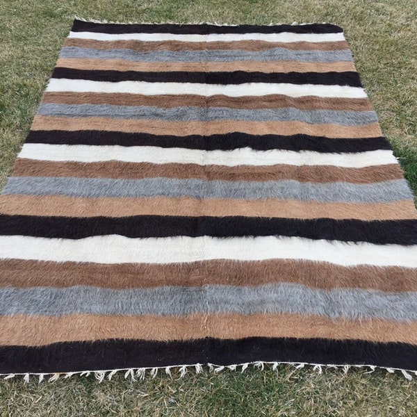 Oriental Wool Tapestry rug, Kelim Teppich, Boho Rug, Flat weave Tapis Kilim Rug, Petite Pastel Rug, Faded Rug 5’3"x7’2" ft / 162 x 220 Cm