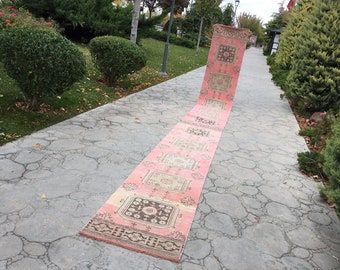 Handwoven Vintage Wool Runner Rug: Extra Long Stair Rug (2’5” X 21’9”)