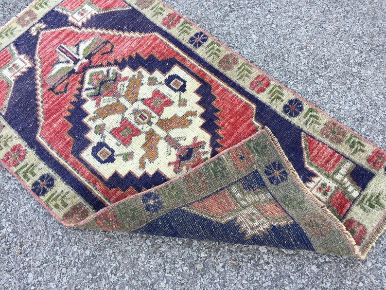 Tappeto Kilim vintage in lana tessuto a mano: tappeto orientale blu (2' X 3'6") immagine 10