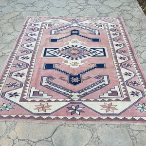 5’5” X 6’8” Ft Large Area Rug, Boho Carpet Rug, Muted Pink Rug, Large Living Room Rug, Distressed Carpet Rug, Vintage Persian Rug 5x7 Rug