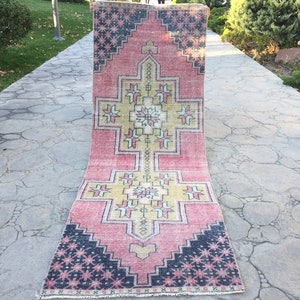 Oushak Rug, Carpet Rug, Runner Rug, Hallway Runner, Carpet Runner, Wool Rug Runner, Hallway Runner, Muted Pink 2&#39;7&quot; X 7’6&quot; ft / 83 X 231 Cm