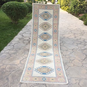 Runner Rug, Blue Rug, Wool Rug, Vintage Rug, Turkish Kilim Rug, Handspun Pure Wool Rug, ORGANIC Rug, 2’8&quot; X 8’7&quot; FT Persian Runner Rug