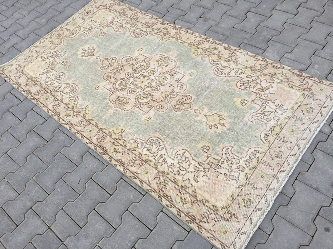Muted Green Color Carpet Rug, Vintage Handmade Rug, Anatolian Tug