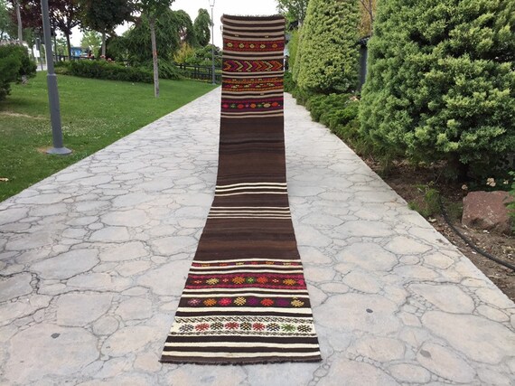 Handwoven Wool Kilim Stair Runner: Antique Turkish Rug (2’2” X 14’8”)